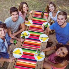 12 Pack Plastic Mexican Table Runner Disposable Dia De Los Muertos Mexican Serape Runner 14x 84Inch Colorful Striped Day Of Dead Table Cover Party Taco Party Decor Supplies - 12 + 墨西哥塞拉佩派對 - 查看 8