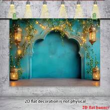 2D Flat Banner Moroccan Night Polyester Background Banner With Bright Blue And Green Photography Background, Featuring Hanging Lanterns And Ivy Leaves - 1 - View 2