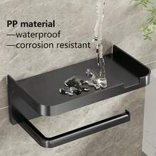 3pcs Wall-Mounted Tissue Box Holder With Phone Stand, Adhesive No Drilling Required, Multi-Functional Space Saving, Suitable For Bathroom Storage, Durable Plastic Modern Design Stylish Home Decor