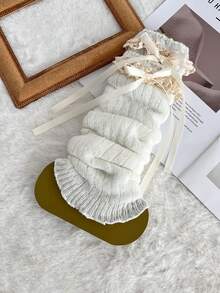 زوج/زوج واحد من الساقيات المحبوكة للأطفال والمراهقين، أكمام الساق، دافئة، فيونكة، تشطيب بالدانتيل، خريف/شتاء، جميع المواسم، أبيض، أسود، خاكي، بني، لون سادة، حافة مجعدة، أنيقة وجميلة، مناسبة للارتداء اليومي والهدايا