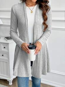 Women Casual Plain Regular Jacket For Autumn - 灰色 - 查看 3