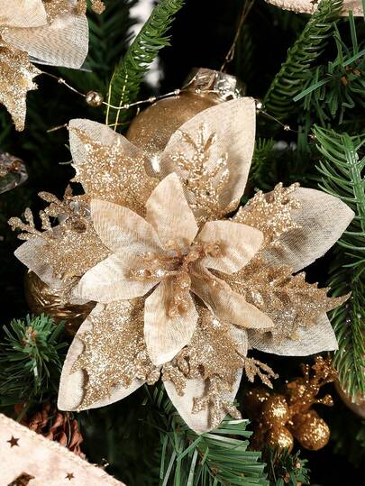 10pcs/20pcs/1pc Shiny Double Layer Poinsettia Artificial Christmas Flowers With Clips, Suitable For Christmas, New Year, Wedding Party, Wreath, Staircase, Window, Fireplace, Christmas Tree Decoration, Poinsettia Christmas Tree Ornaments, Christmas Decorations, Glitter Artificial Poinsettia, DIY Wreath, Home Decor, Wedding Party, Christmas Gift Decorations, Christmas Ornaments, Holiday Party Decor, Christmas Room Decor