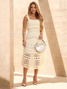 Vestido Midi Tricô Feminino Crochê Ciganinha Forrado Elegante Festa Reveillon Casual Batal Casamento Chá Revelação - Amarelo Manteiga - Visão 1