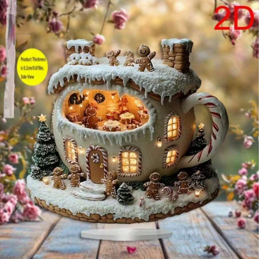 بيت الزنجبيل، حامل عرض أكريليك للطاولة، ديكور عيد الميلاد والعطلات، أسلوب بوهيمي، ديكور المنزل والمكتب، هدية مثالية، متعدد الوظائف، بدون نص