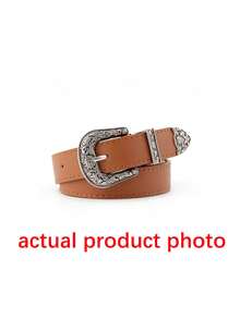 1 件时尚复古西式腰带，女士复古宽腰带，带针扣 - 駝色 - 查看 9