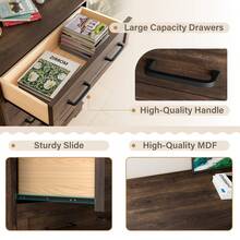 Furniwell Farmhouse 5 Drawer Dresser For Bedroom,  Tall Wood Dresser With Natural Texture, Large Drawers