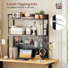 2-Tier Countertop Desktop Bookshelf W/ Metal Pegboard 2 Anti-Tipping Devices - Black - View 6