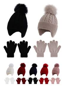 1 Set (1 Hat + 1 Pair Gloves) Kids Knitted Beanie Hat And Gloves Set, Autumn/Winter - 1PC - View 2