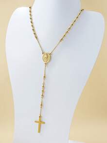 1pc 4mm Stainless Steel Beaded Necklace With Black Cross Pendant, Minimalist European & American Fashion Style Necklace For Women Daily Wear - Silver - View 6