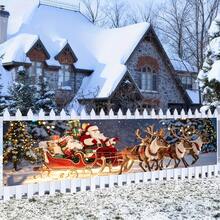 1 Christmas, Winter, And New Year Banner Featuring Santa Claus And Reindeer Sleds With Sparkling Snow Scenery, Christmas Decorations For Farmhouses, Porches, And Courtyards, Durable Polyester Indoor And Outdoor Hanging Flags - Multicolor - View 2