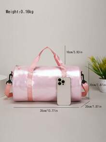 1pc Iridescent Shiny Large Capacity Travel Bag, Casual Sports Gym Bag, Handheld & Shoulder Strap, Suitable For Daily Use (Medium Size) - Pink 2 - View 5