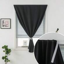Adhesive Blackout Curtains Self Stick Shades Window Blinds Curtains No Rod Needed Easy To Hang Curtains Use For Bedroom Living Room Dining Room Kitchen Home Office 35"W X 59"L Black 1 Panel - 黑色 - 查看 5