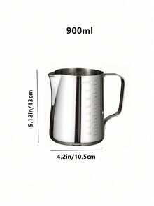 Taza con pico puntiagudo de acero inoxidable con tapa para arte de latte, taza medidora graduada, jarra para arte de café latte, jarra para espumar leche - Plateado - Ver 10