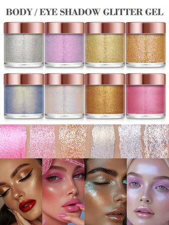 1 件美人鱼闪光凝胶，闪亮彩虹变色龙闪光粉，闪亮荧光笔妆容，闪光眼影凝胶，适用于面部、身体、头发，适合女性、女孩、俱乐部、舞台、狂欢节、婚礼