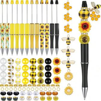 [Flower Themed Jewelry Making Kits] European Style Large Hole Bead And Bee&Honeycomb&Flower Shaped Pendant Combination, Bead Pen Set, Used For DIY Bracelets, Necklaces, Earrings, Anklet Pens, Christmas, Thanksgiving, Halloween, Back To School Season, Opening Of School Season, Birthday Gift Decoration Accessories