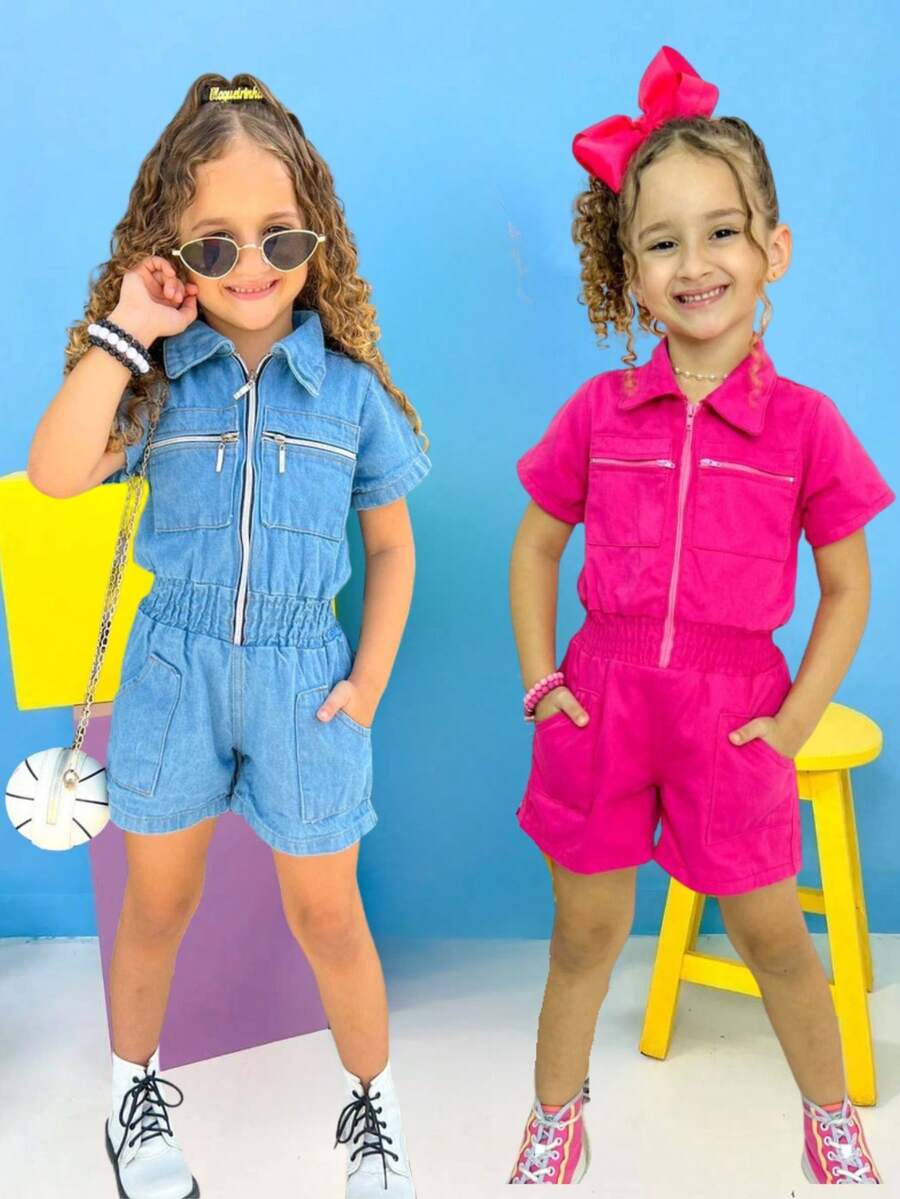 Kit 2 Girls' Jumpsuit Casual Fashion Blogger - Hot Pink - View 1