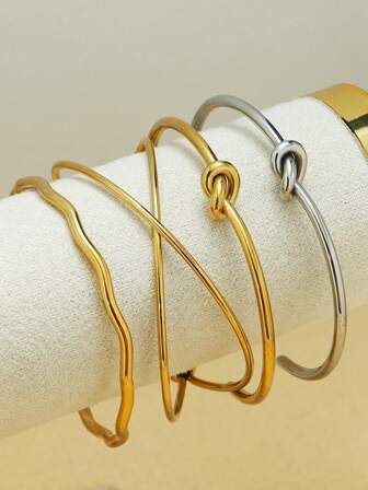 18K Vintage Cross Stainless Steel Bracelet With Closed Mobius Ring Bracelet, Asymmetric Plain Ring Bracelet, Knot-Shaped C-Shaped Open Bracelet, Suitable For Women As Gifts, Parties And Holidays