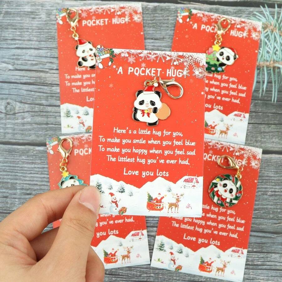 5pcs Cute Creative Christmas Panda Keychain Charms, Fashionable Bag Accessories And Unique Gift For Couples, Cute Keychain Panda, Fashion Bag Embellishment, Cute Key Accessory, Animal Keyring, Whimsical Keychain Art, Detailed Craftsmanship, Durable Keyring Material, Fashion Christmas Gifts For Families And Friends