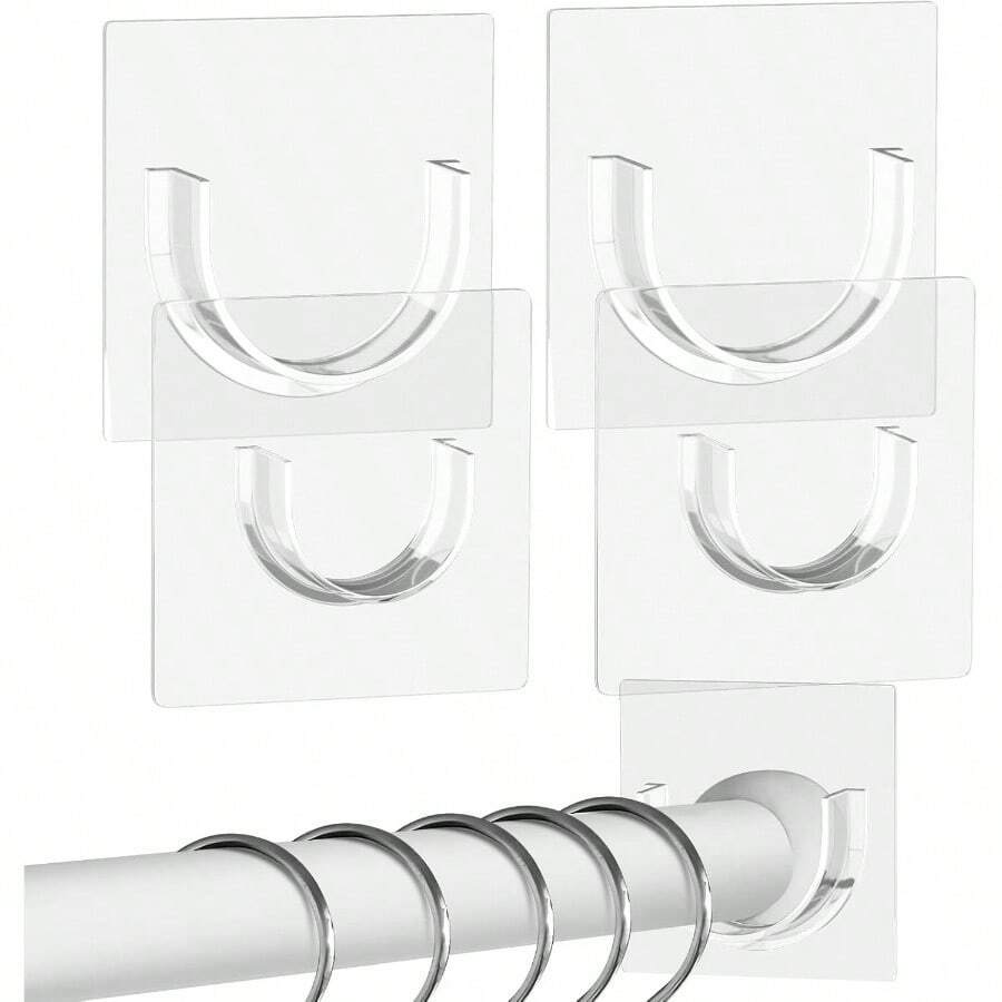 4 Pack Shower Curtain Rod Holder Wall, Shower Rod Holder With Strong Adhesive, Tension Curtain Rod Bracket No Drilling Rod Not Included - Thông thoáng - Xem 1