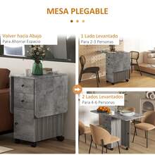 HOMCOM Mesa Plegable de Comedor, Mesa de Cocina Plegable, con Ruedas, Alas Abatibles, 2 Cajones, Estante y Armario, Hasta 6 Personas, para Salón, Espacio Pequeño, 120x60x76,5 cm, Gris