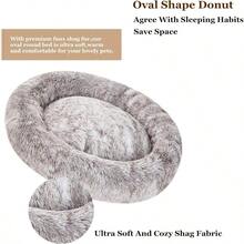 Oval Calming Donut Cuddler Dog BedShag Faux Fur Cat Bed Washable Round Pillow Pet Bed 30/36/43 For Medium Dogs (XL(36x27x7) Light Brown) - 加大碼36x27x7 - 查看 2