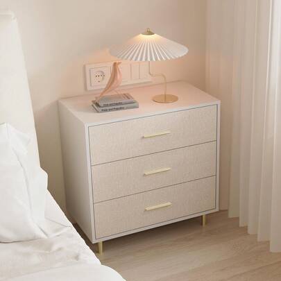 Techigher 3 Drawer Dresser,White Chest Of Drawers,Modern Wood Nightstand With Gold Handles And Legs,Fabric Drawer For Bedroom Living Room Entryway Hal