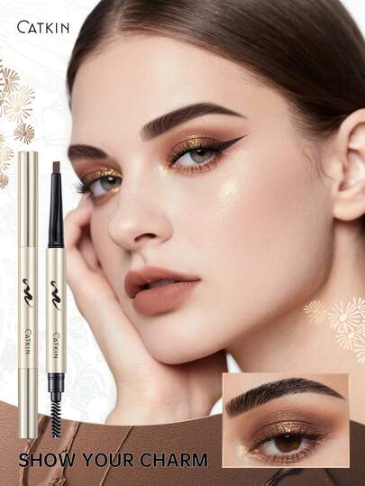  CATKIN Waterproof Double-Ended Eyebrow Pencil, Professional Eyebrow Grooming Pencil, Includes Eyebrow Brush And Refill, Brown-Gray C04 Gray