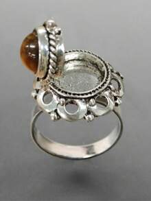 1pc Vintage Tiger Eye Flower Openable Silver-Tone Ring, Suitable For Women's Daily, Party And Gathering