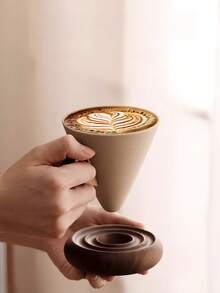 复古纹理卡布奇诺咖啡杯碟套装 | 法国利摩日瓷器 | 专利防溅漏斗设计 | 适用于意式浓缩咖啡、拿铁和玛奇朵