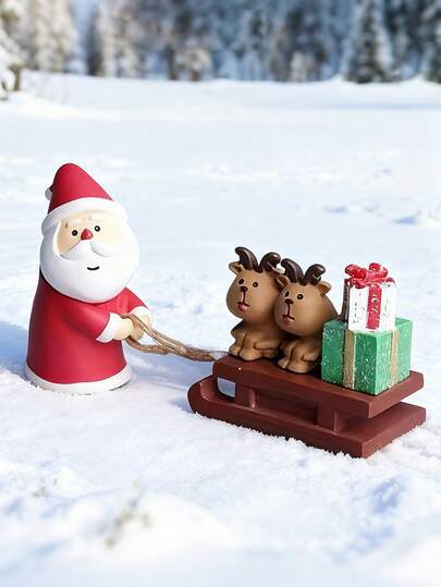 1 szt. Nowoczesna figurka z żywicy przedstawiająca sanie Świętego Mikołaja, dekoracja stołu w stylu kreskówkowym, kreatywny prezent świąteczny do różnych typów pomieszczeń, brak prądu, Święty Mikołaj, śnieżna scena, Ant-Claus, ozdoba do domu w kształcie sań, najlepszy prezent świąteczny, urodziny, dekoracje świąteczne, wystrój pokoju, Boże Narodzenie