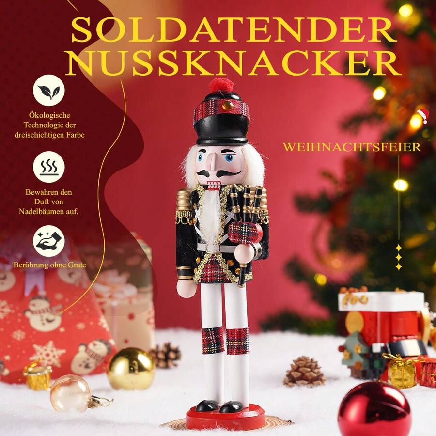 30cm handgefertigter Nussknacker Wachmann mit Dudelsack Weihnachtsdekoration für Wohnzimmer