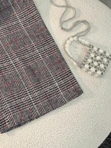 女士百搭格子裤，带口袋、拉链和纽扣开合，适合办公室、度假、日常穿着、约会、秋冬