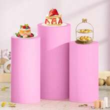 Cylinder Covers Set Of 3 Spandex Cylinder Pedestal Stand Covers Red Cylinder Cover Round Pedestal Cylinder Covers Multicolor Pedestal Cover For Wedding Party Ceremony DecorationKF - 粉色 - 查看 2