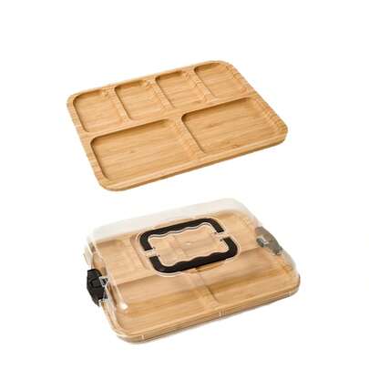Tagliere di formaggio di lusso in bambù con coperchio antipolvere trasparente: il coperchio in acrilico ad alta trasparenza protegge l'igiene del formaggio, 6 scomparti per la conservazione, texture naturale in bambù con coperchio satinato per una qualità premium, adatto per un elegante servizio del tè pomeridiano