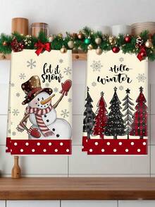 1pc/2pcs/6pcs Christmas Hand Towels, Christmas Tree & Snowman Pattern Design Microfiber Cleaning Cloths, Kitchen Towels, Advent Gift, Christmas Surprise, Kitchen & Dining Decor, Outdoor Party Supplies, Suitable For Christmas Kitchen & Bathroom Decoration - Multicolor - View 10