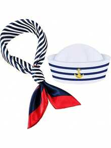 2 Pieces Women Men Navy Outfit Sailor Costume Captain Hat Sailor Scarf For Christmas New Year Gift Cosplay Navy Themed Party,Marine Costume Accessory - Multicolor - View 5