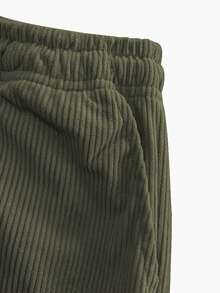 Pantalon droit en velours côtelé grande taille pour hommes, printemps/automne, taille élastique à cordon, convient pour le style casual, les sports, la randonnée, le style boyfriend - Militaire verte - Voir 8
