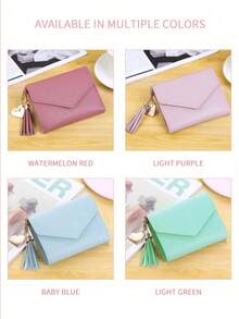 1pc Cute Tassel Pendant Decorated Wallet Imitation Leather Multifunctional Wallet Women's Short Wallet Coin Purse Flap Card Holder Envelope Bag Women Wallet Birthday Gift Valentine's Day Gift For Women Money Wallet Purse Wallet Small Wallet Cute Wallet - Multicolor - View 9