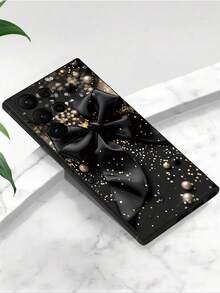 1pc Fashionable Pearl Bow Phone Case Protective Cover, Black TPU Soft Shell, Scratch & Drop Resistant, Compatible With Huawei Honor, Redmi, Galaxy A/S Series, Pixel 6A/7A/8A, 12T/13T/14T