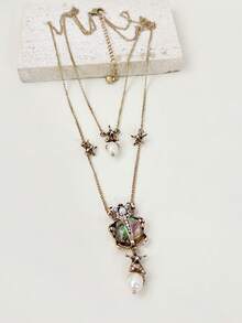 1 件时尚复古欧美昆虫与珍珠装饰项链，适合女性日常和沙滩穿着 - 彩色 - 查看 6