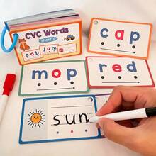 60 thẻ học Phonics CVC Words Writing có thể xóa được Thẻ học Flashcard Trò chơi Thẻ học bắt đầu học đọc Phonics Word Builders Chính tả Đọc Thẻ học hỗ trợ Mẫu giáo Đồ dùng học tập cho trẻ mẫu giáo Quà tặng - Nhiều màu - Xem 3