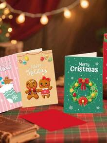 12pcs Christmas Greeting Cards (12 Sheets Red Envelopes + 2 Sheets Christmas Sealing Stickers)With Santa Claus, Snowman, Deer Designs, Blank Note Cards, Holiday Thank You Cards, Christmas Gifts, Flowers, Baking, Birthday Party, Wedding Decorations, Christmas Decor(4*6in Card)