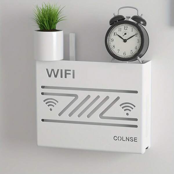 1 Peça Caixa de Armazenamento de Roteador WiFi Montada na Parede - Plástico Branco Fashionable, Organizador de Cabos para Decoração Doméstica e de Escritório