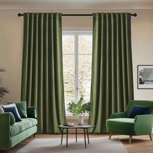 2 Panel Vintage Velvet Curtains, Back Tab Curtains For Living Room, Bedroom And Dining Room, Soft Drape With Good Home Decoration Curtains - 橄欖綠 - 查看 1