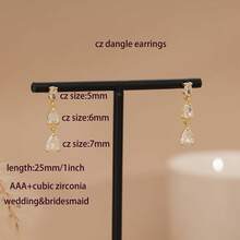 14K Gold Plated Long Cubic Zirconia Teardrop Dangle Earrings, Elegant Bridal Wedding Earrings, Bridesmaid Teardrop Earrings, Formal Occasion Jewelry - Gold - View 4