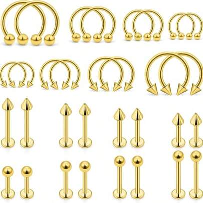 32pcs 14G Silver & Black Nose Rings Piercing Jewelry