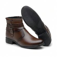 Women's Ankle Boot Short Shaft Zipper Closure Low Heel Luxury - 鏽棕色 - 查看 2