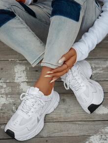 2024 Spring/Summer New Soft Leather Thick-Soled Chunky Sneakers, Women Breathable Mesh Running Shoes Casual Sports Shoes