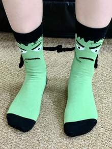 1/5 双万圣节南瓜骷髅手牵手创意趣味可爱袜子 - 彩色 - 查看 5