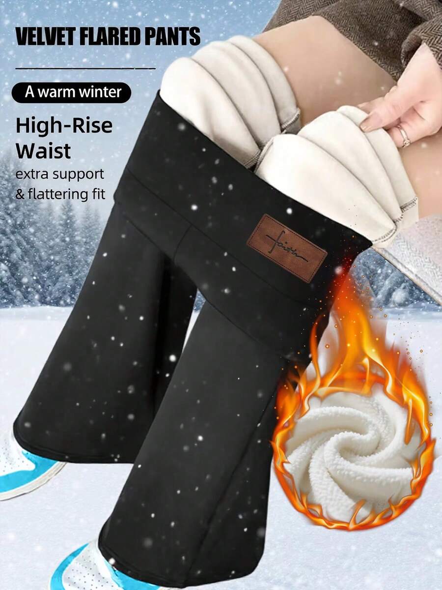 1件装女士保暖加厚防风喇叭裤 - 高腰收腹保暖紧身打底裤，适合健身、瑜伽、日常冬季穿着，不透光防寒裤，黑色高腰喇叭裤设计，保暖内衬健身裤，时尚运动紧身裤 - 黑色 - 查看 1